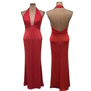 Niali X Fashionpass Halter Maxi Dress Size 2 Metallic Gold Orange Formal Gown